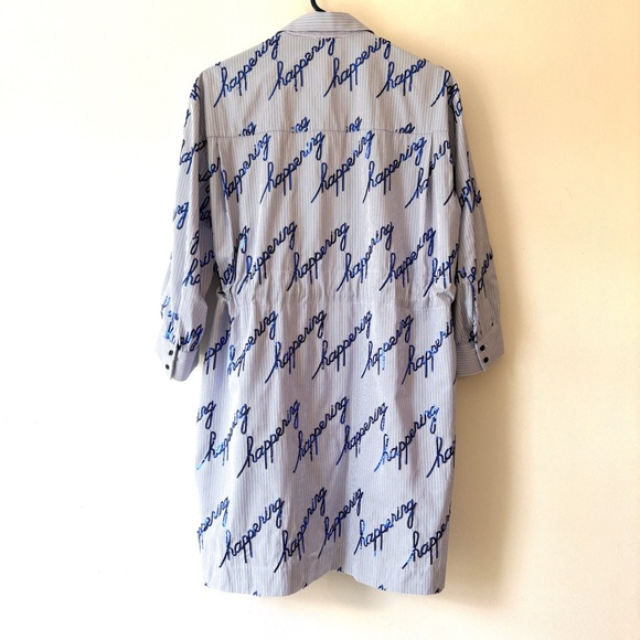 Sandro Bleu Ciel Mini Shirt Dress Pinstripes Sequins Blue White - Picture 9 of 14